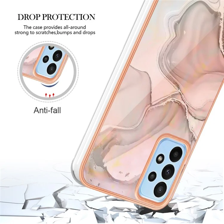 YB IMD Series-16 Style E for Samsung Galaxy A53 5G IMD Marble Pattern Soft TPU Case 2.0mm Electroplating Phone Cover Protector - Pink