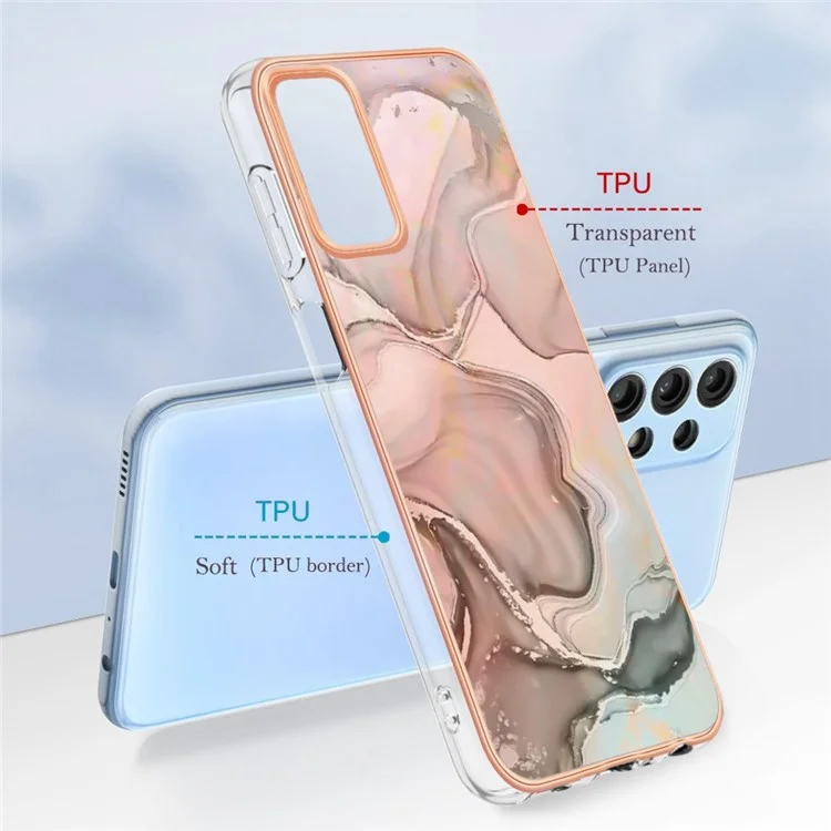 YB IMD Series-16 Style E for Samsung Galaxy A53 5G IMD Marble Pattern Soft TPU Case 2.0mm Electroplating Phone Cover Protector - Pink