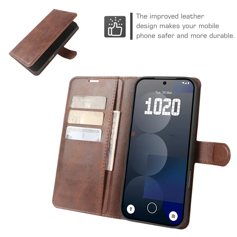 For Nothing Phone (3a) Lite 5G Case Stand Wallet Calf Texture PU Leather Flip Phone Cover - Brown
