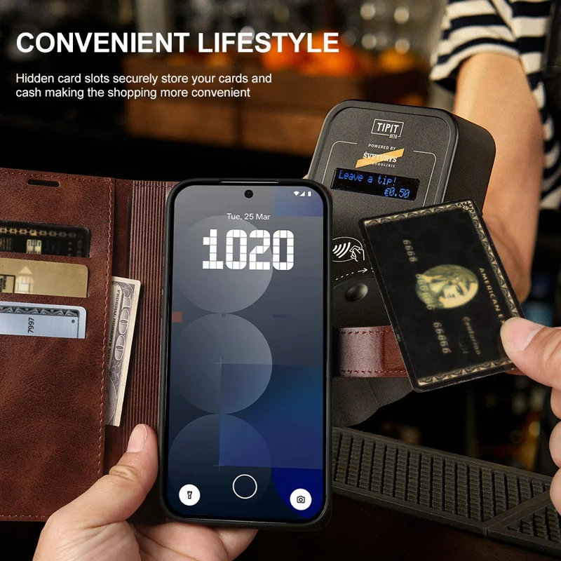 For Nothing Phone (3a) Lite 5G Case Stand Wallet Calf Texture PU Leather Flip Phone Cover - Brown