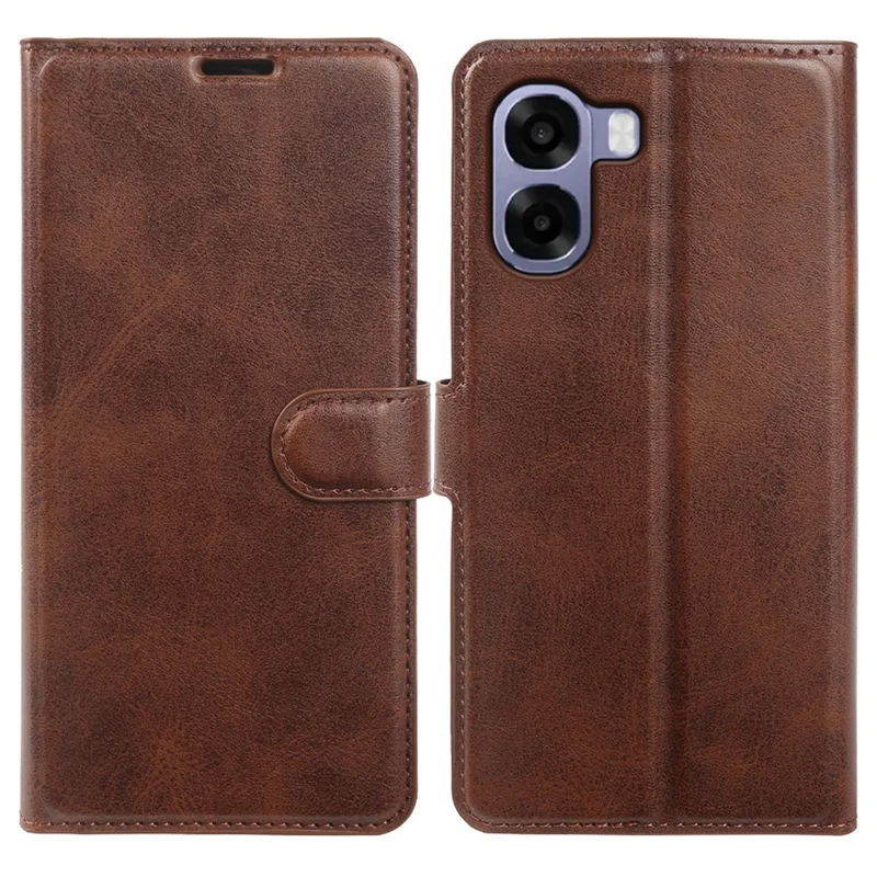 For Oppo A6x 4G  /  A6x 5G Case Stand Wallet Calf Texture PU Leather Flip Phone Cover - Brown