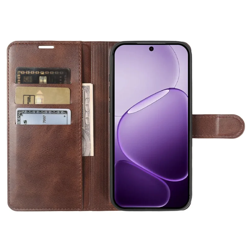 For Oppo A6x 4G  /  A6x 5G Case Stand Wallet Calf Texture PU Leather Flip Phone Cover - Brown