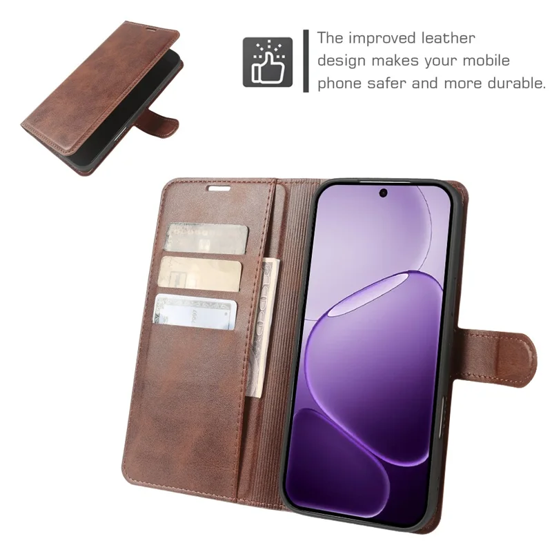 For Oppo A6x 4G  /  A6x 5G Case Stand Wallet Calf Texture PU Leather Flip Phone Cover - Brown