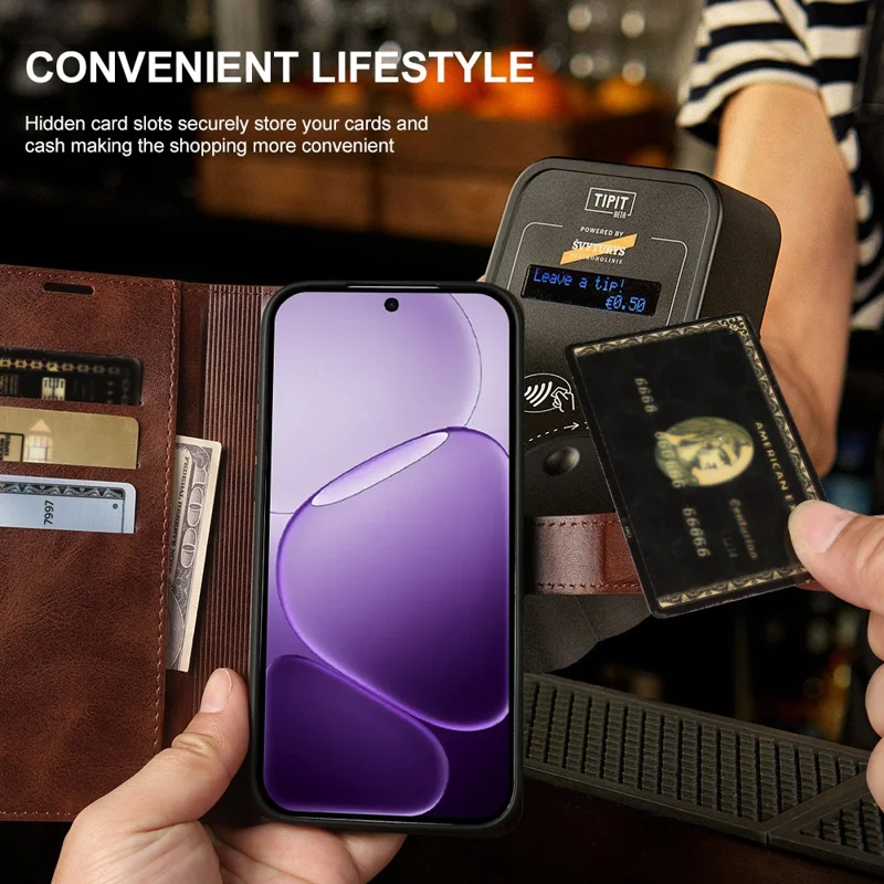 For Oppo A6x 4G  /  A6x 5G Case Stand Wallet Calf Texture PU Leather Flip Phone Cover - Brown