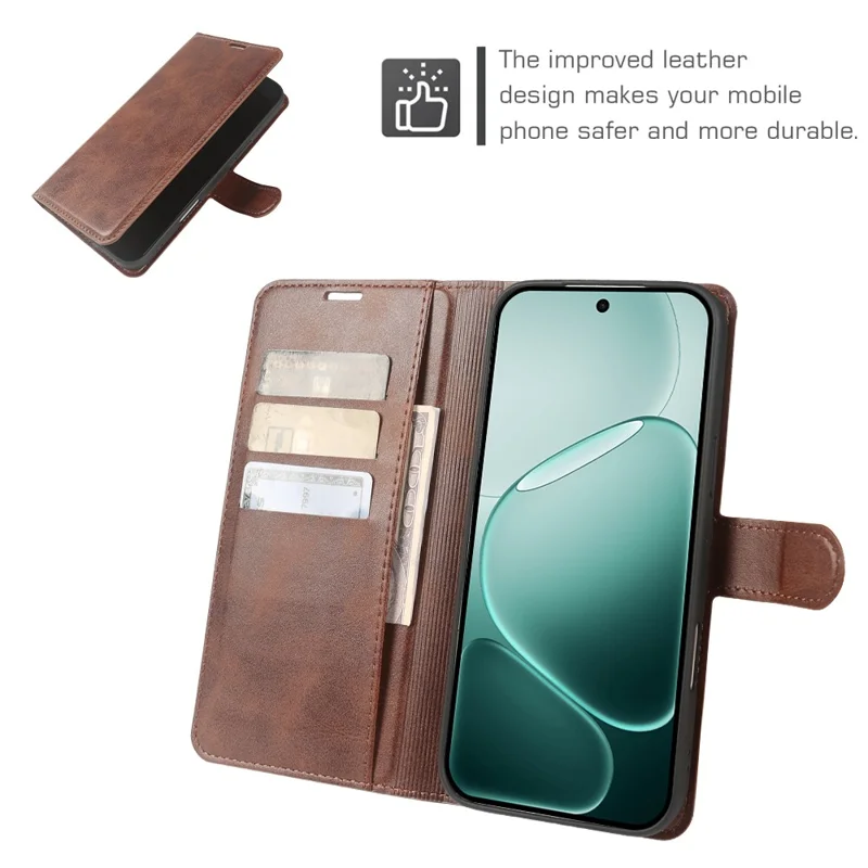Flip Case med stå og wallet til Oppo F31 5G, kudefænget PU-læder, brunt