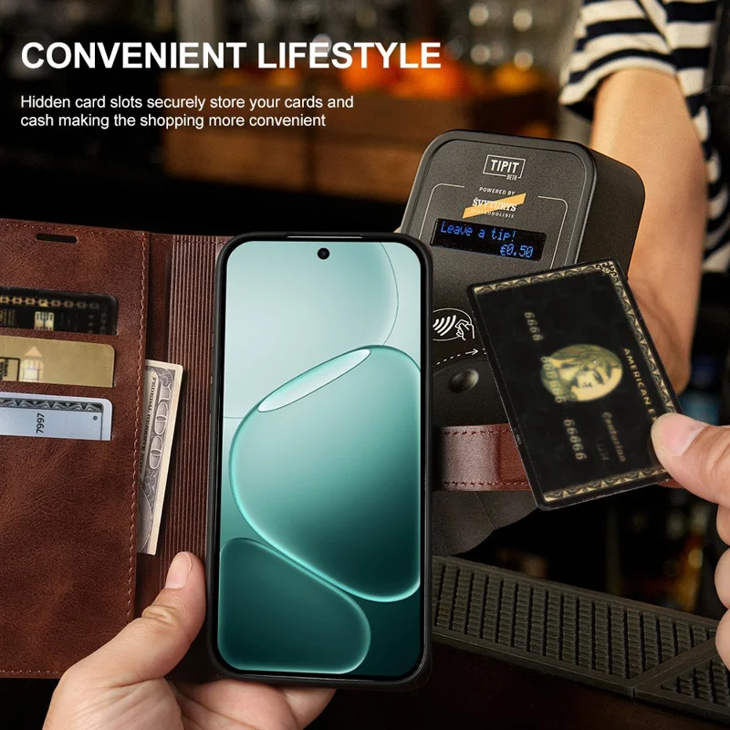 Flip Case med stå og wallet til Oppo F31 5G, kudefænget PU-læder, brunt