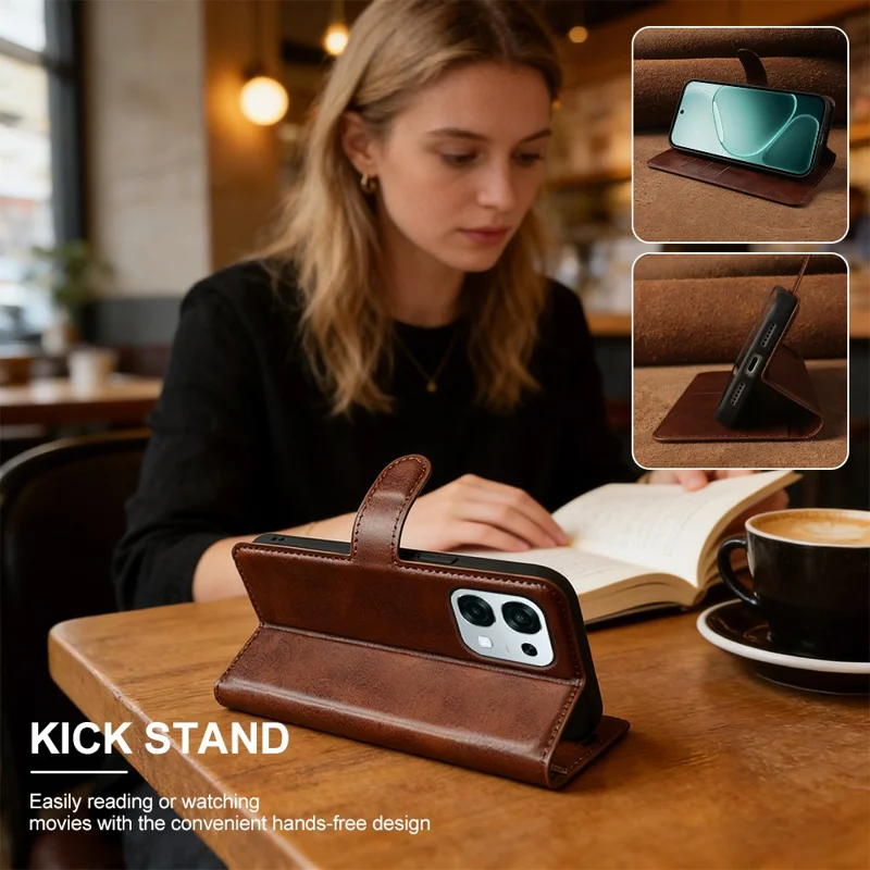 Flip Case med stå og wallet til Oppo F31 5G, kudefænget PU-læder, brunt