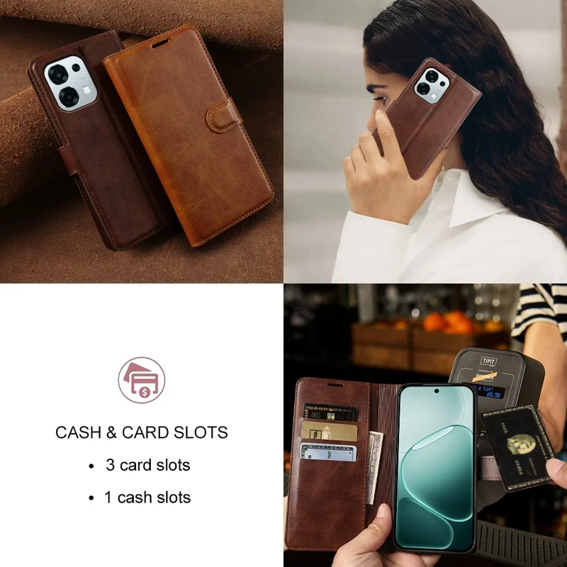 Flip Case med stå og wallet til Oppo F31 5G, kudefænget PU-læder, brunt