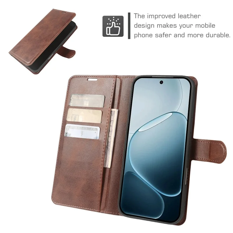 For Oppo F31 Pro 5G Case Stand Wallet Calf Texture PU Leather Flip Phone Cover - Brown