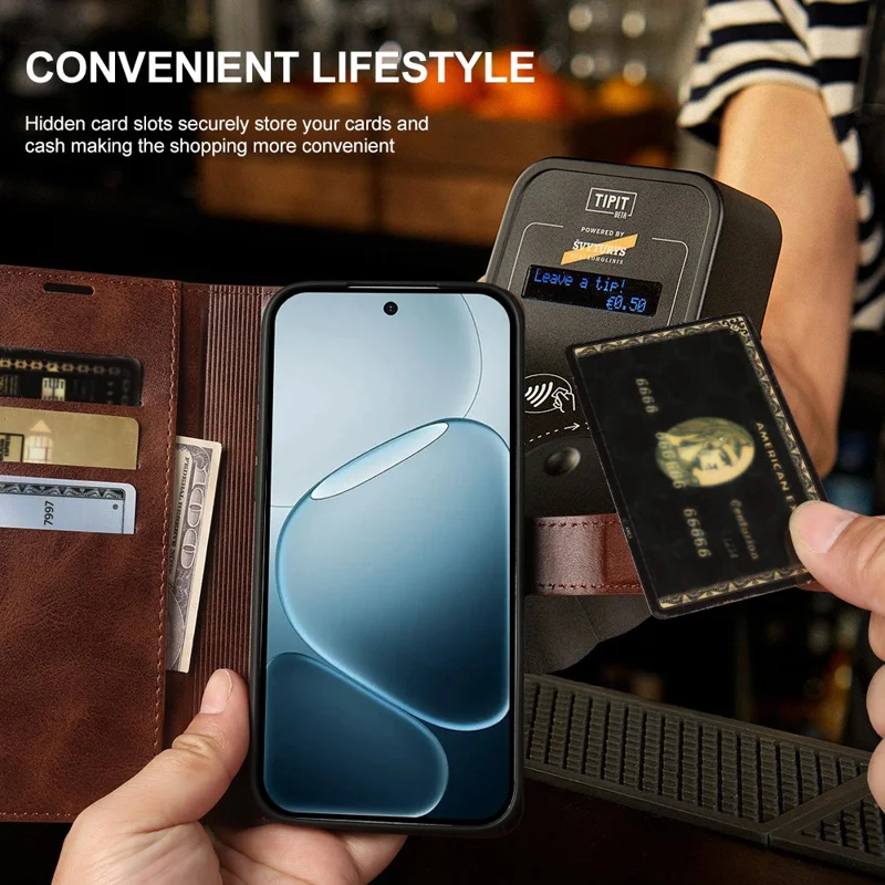 For Oppo F31 Pro 5G Case Stand Wallet Calf Texture PU Leather Flip Phone Cover - Brown