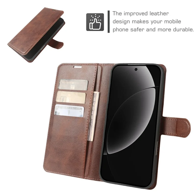 For Realme GT 8 Pro 5G Case Stand Wallet Calf Texture PU Leather Flip Phone Cover - Brown