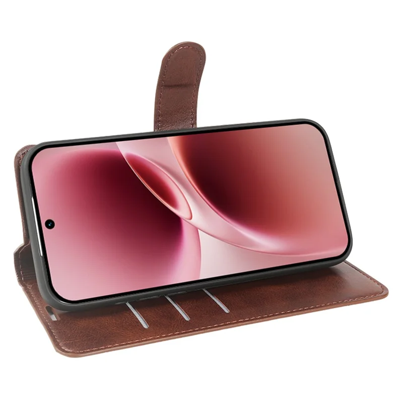 Étui pour vivo V70 5G, étui à rabat avec support et portefeuille en cuir synthétique PU texture veau - Brun