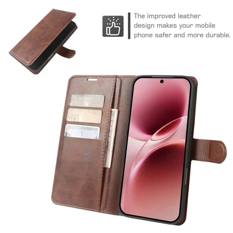 Étui pour vivo V70 5G, étui à rabat avec support et portefeuille en cuir synthétique PU texture veau - Brun