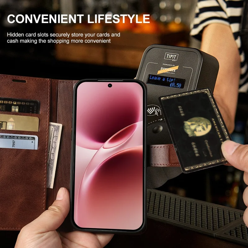 Étui pour vivo V70 5G, étui à rabat avec support et portefeuille en cuir synthétique PU texture veau - Brun