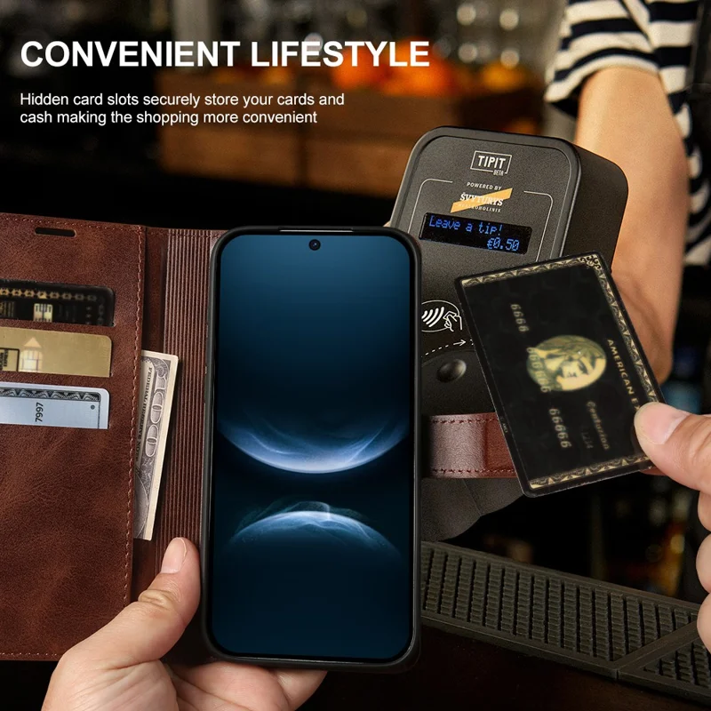 Étui pour Huawei nova 14 5G, étui portefeuille avec support en cuir synthétique texturé veau - Brun