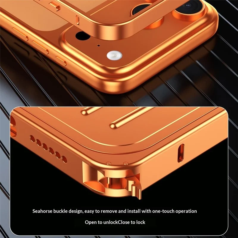 For iPhone 17 Pro Max Case Seahorse Buckle Luggage Design Aluminum Alloy Phone Cover - Orange