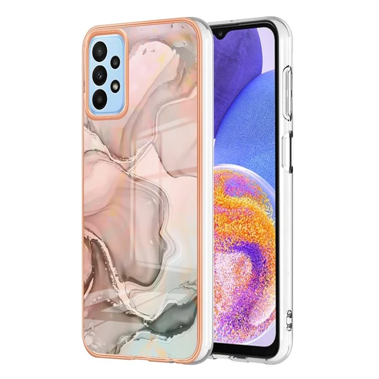 YB IMD Series-16 Style E for Samsung Galaxy A23 4G / A23 5G (Global Version) 2.0mm IMD Marble Pattern TPU Cover Anti-scratch Electroplating Phone Cover - Pink