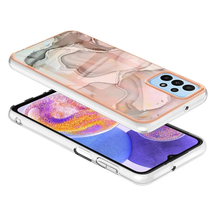 YB IMD Series-16 Style E for Samsung Galaxy A23 4G / A23 5G (Global Version) 2.0mm IMD Marble Pattern TPU Cover Anti-scratch Electroplating Phone Cover - Pink
