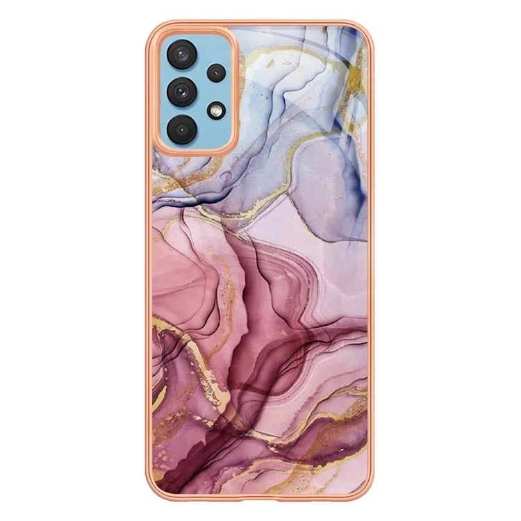 YB IMD Series-16 Style E for Samsung Galaxy A32 4G (EU Version) 2.0mm Marble Pattern TPU Cover IMD Electroplating Frame Cell Phone Case - Rose Gold