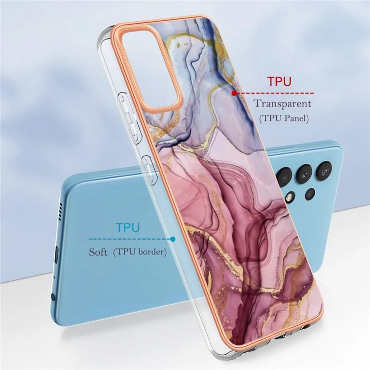 YB IMD Series-16 Style E for Samsung Galaxy A32 4G (EU Version) 2.0mm Marble Pattern TPU Cover IMD Electroplating Frame Cell Phone Case - Rose Gold