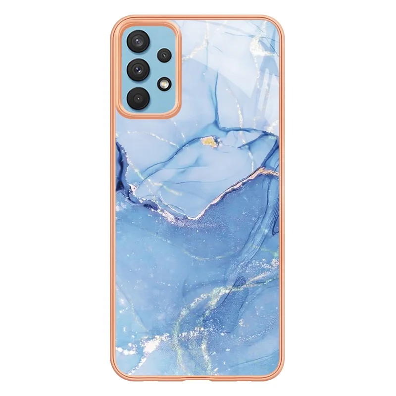 YB IMD Series-16 Style E for Samsung Galaxy A32 4G (EU Version) 2.0mm Marble Pattern TPU Cover IMD Electroplating Frame Cell Phone Case - Blue