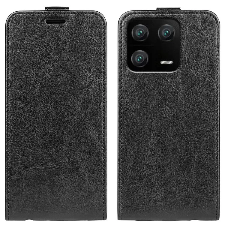 Pour Xiaomi 13 Pro 5G Vertical Flip Crazy Horse Texture PU Leather Phone Case Card Holder Protective Cover - Black