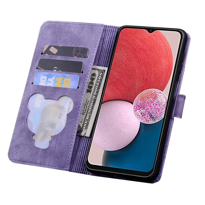 For Samsung Galaxy A37 5G Case Cherry Blossom Cat Imprinted Leather Phone Cover with Wrist Strap - Purple