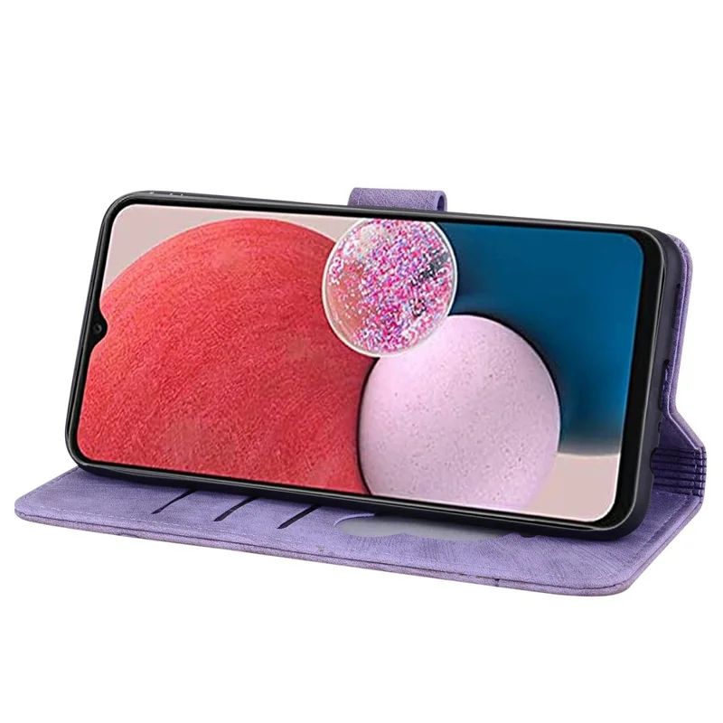 For Samsung Galaxy A37 5G Case Cherry Blossom Cat Imprinted Leather Phone Cover with Wrist Strap - Purple