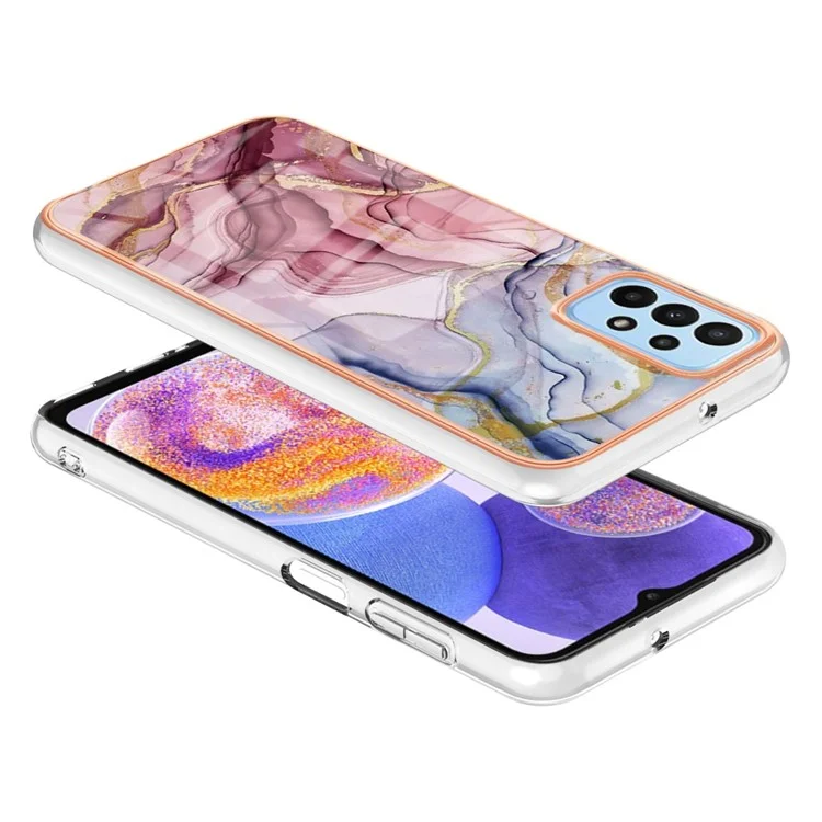YB IMD Serie-16 Style E Per Samsung Galaxy A32 5G / M32 5G Modello di Marmo IMD Custodia Per Telefono L'elettroplaggio a Prova di Goccia da 2,0 mm Cover TPU - Oro Rosa
