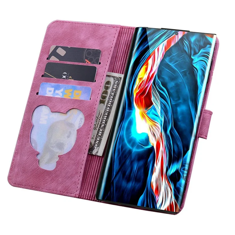 For Samsung Galaxy S26 Ultra Case Cherry Blossom Cat Imprinted Leather Phone Cover with Wrist Strap - Rose