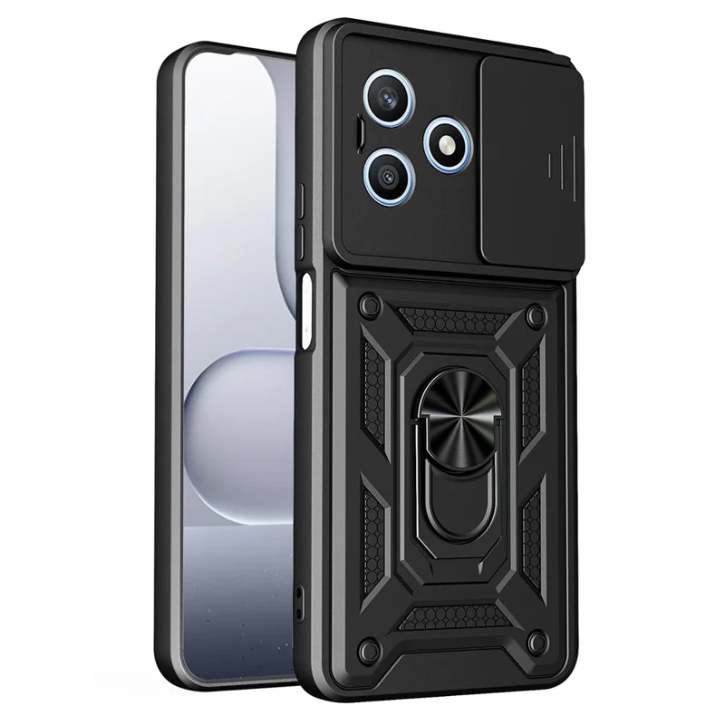 Hülle für Honor X8d 4G mit verschiebbarem Kamera-Deckel PC + TPU Ständer-Handyhülle - Schwarz