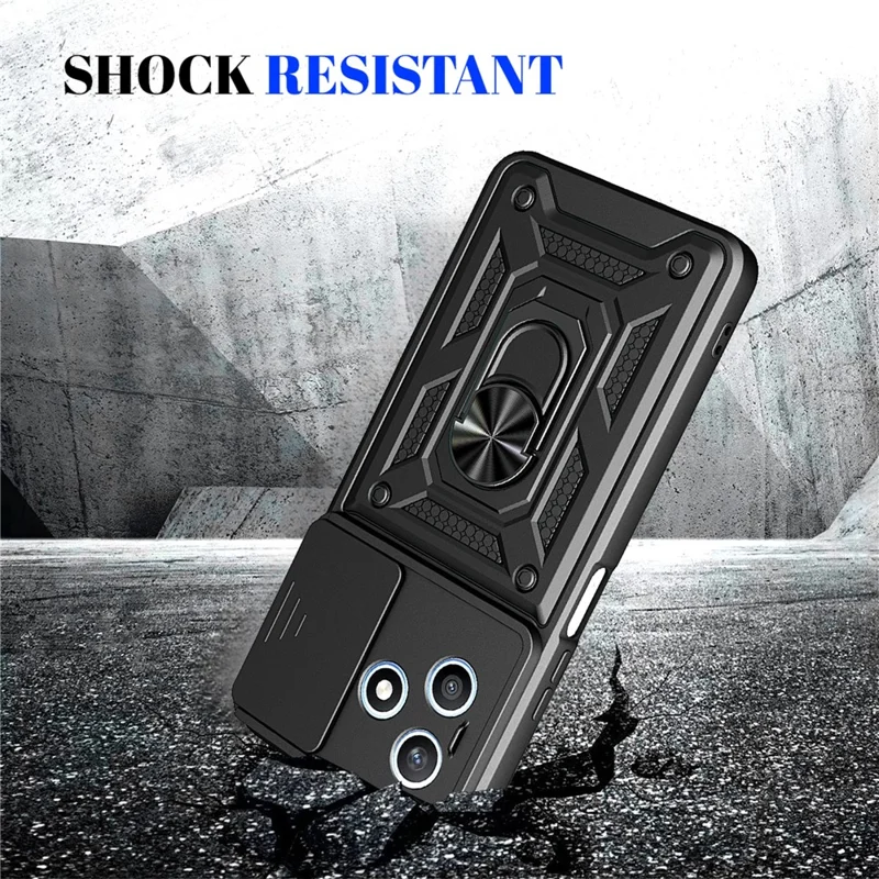 Hülle für Honor X8d 4G mit verschiebbarem Kamera-Deckel PC + TPU Ständer-Handyhülle - Schwarz