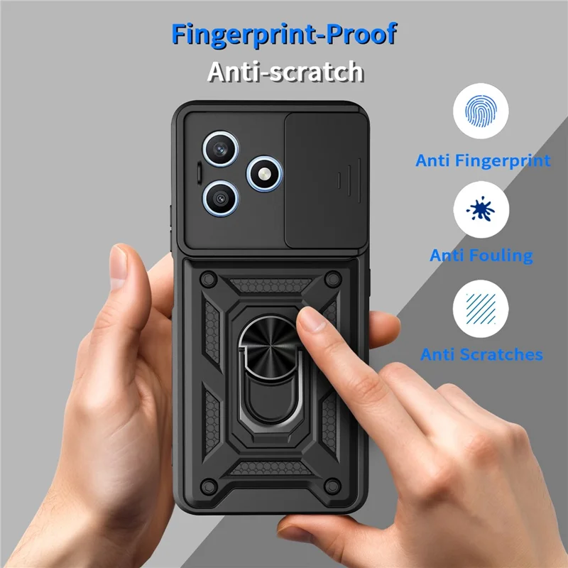 Hülle für Honor X8d 4G mit verschiebbarem Kamera-Deckel PC + TPU Ständer-Handyhülle - Schwarz