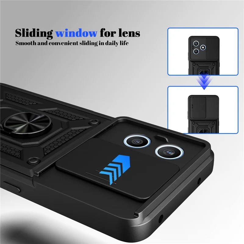 Hülle für Honor X8d 4G mit verschiebbarem Kamera-Deckel PC + TPU Ständer-Handyhülle - Schwarz