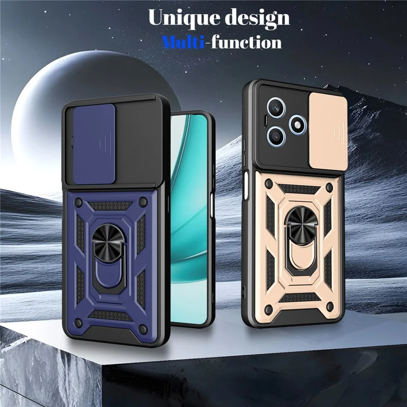 Hülle für Honor X8d 4G mit verschiebbarem Kamera-Deckel PC + TPU Ständer-Handyhülle - Schwarz