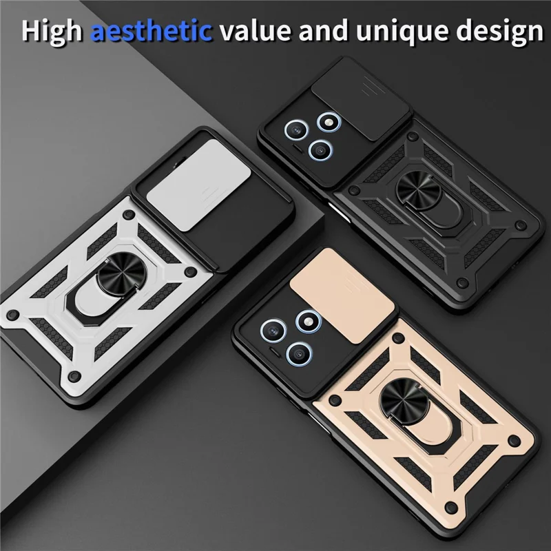 Hülle für Honor X8d 4G mit verschiebbarem Kamera-Deckel PC + TPU Ständer-Handyhülle - Schwarz