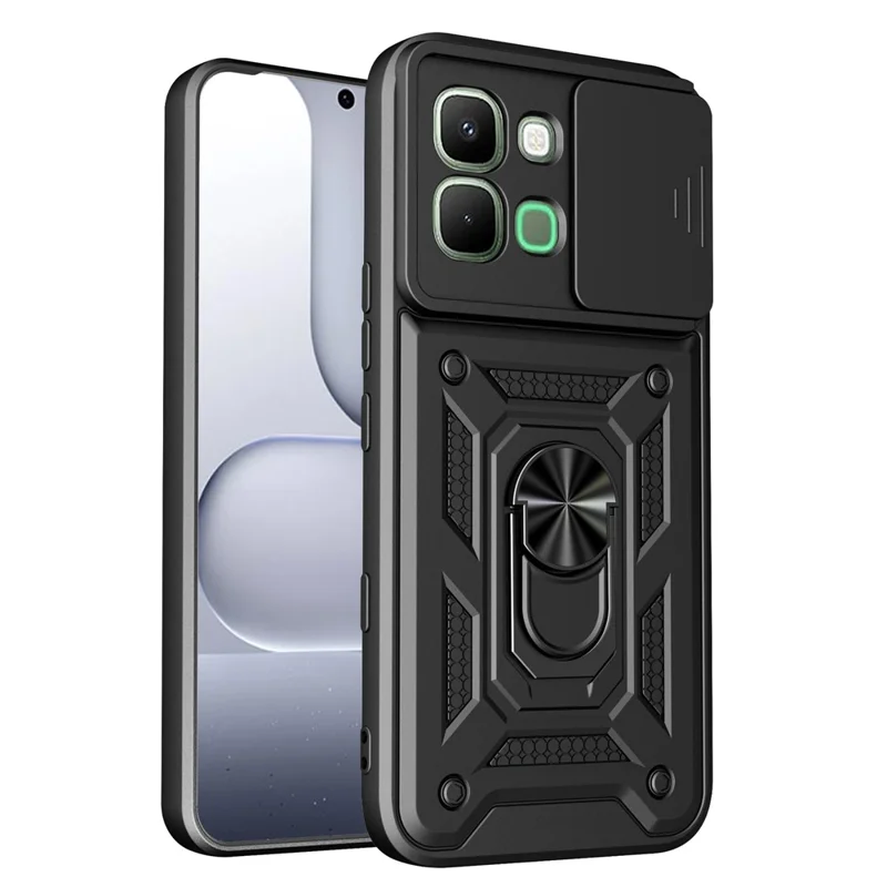 For Infinix Note Edge 5G Case with Slide Camera Lid PC + TPU Kickstand Phone Cover - Black