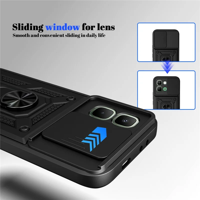 For Infinix Note Edge 5G Case with Slide Camera Lid PC + TPU Kickstand Phone Cover - Black