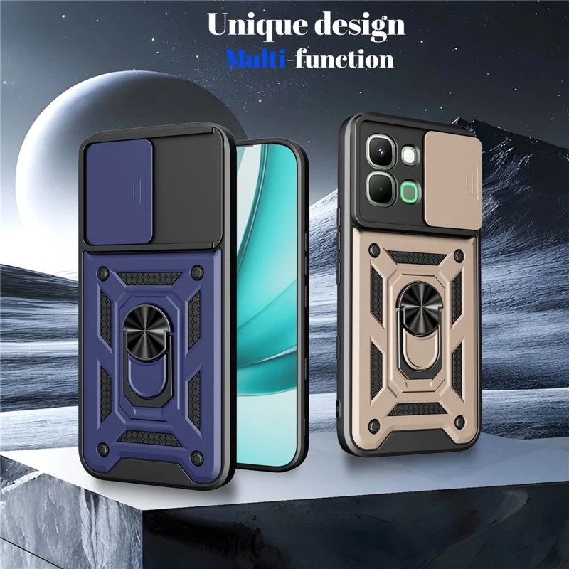 For Infinix Note Edge 5G Case with Slide Camera Lid PC + TPU Kickstand Phone Cover - Black