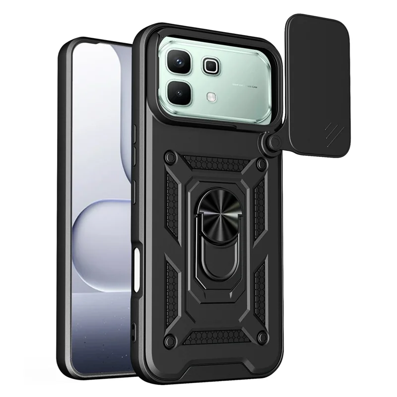 Case for Infinix Note 60 5G  /  Note 60 Pro 5G with Slide Camera Lid PC + TPU Kickstand Phone Cover - Black