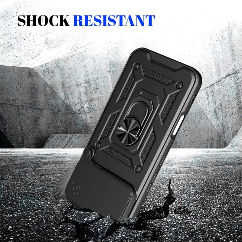 Case for Infinix Note 60 5G  /  Note 60 Pro 5G with Slide Camera Lid PC + TPU Kickstand Phone Cover - Black