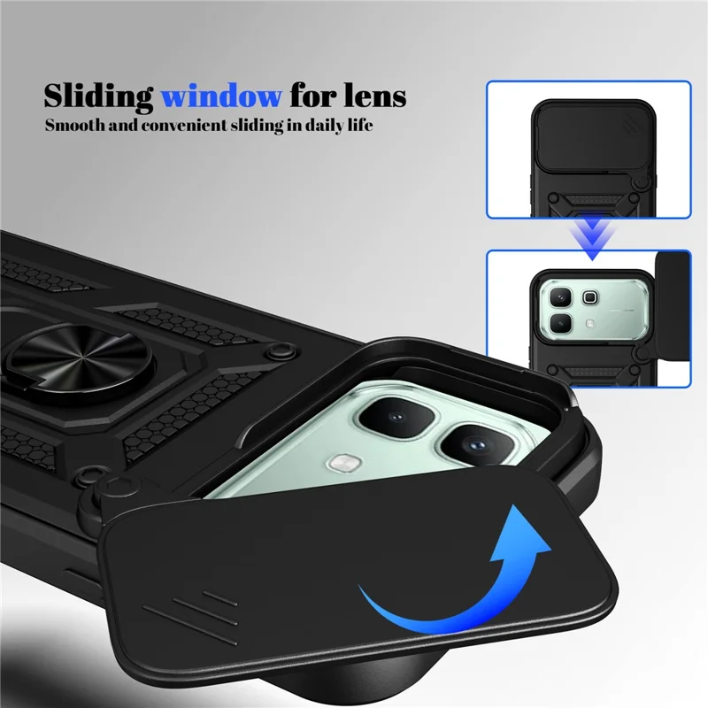 Case for Infinix Note 60 5G  /  Note 60 Pro 5G with Slide Camera Lid PC + TPU Kickstand Phone Cover - Black