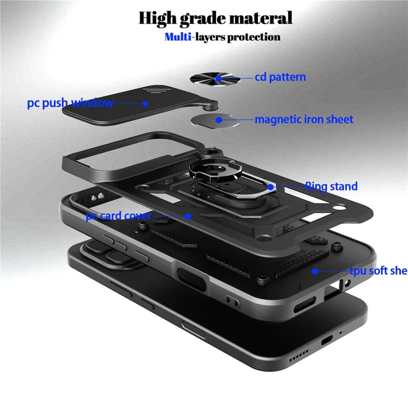 Case for Infinix Note 60 5G  /  Note 60 Pro 5G with Slide Camera Lid PC + TPU Kickstand Phone Cover - Black