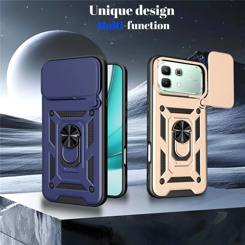 Case for Infinix Note 60 5G  /  Note 60 Pro 5G with Slide Camera Lid PC + TPU Kickstand Phone Cover - Black