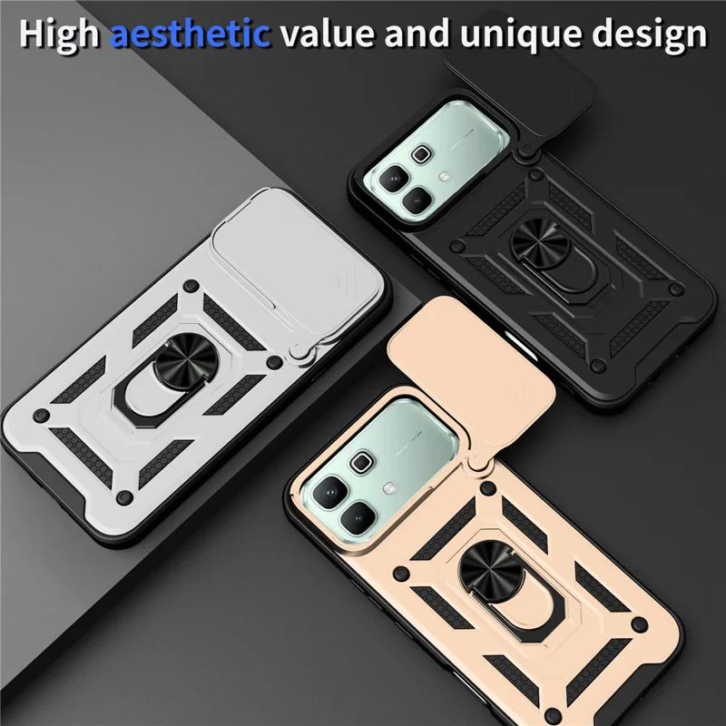 Case for Infinix Note 60 5G  /  Note 60 Pro 5G with Slide Camera Lid PC + TPU Kickstand Phone Cover - Black