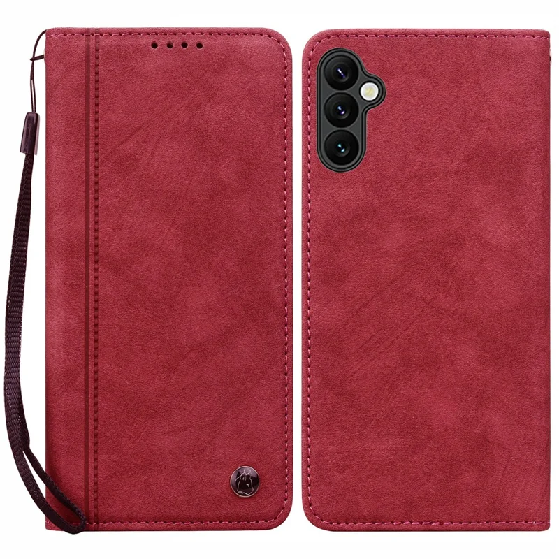 For Samsung Galaxy A37 5G Case Lines Pattern Wallet Leather Phone Cover with Strap - Red