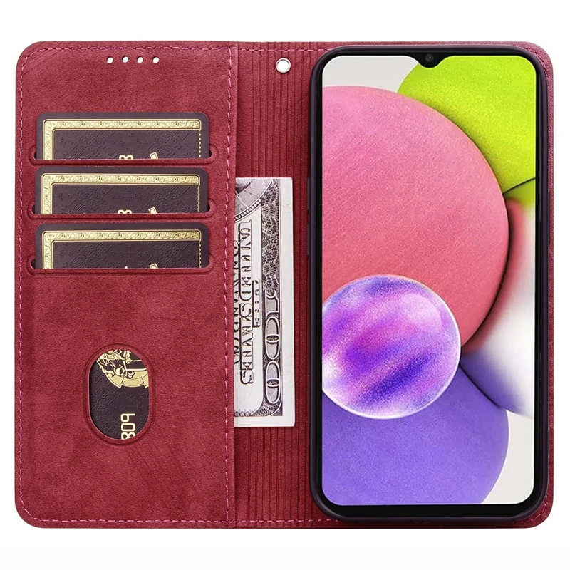 For Samsung Galaxy A37 5G Case Lines Pattern Wallet Leather Phone Cover with Strap - Red