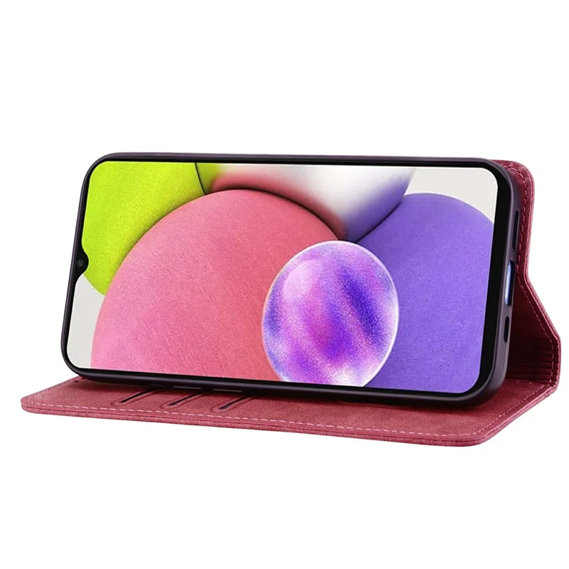 For Samsung Galaxy A37 5G Case Lines Pattern Wallet Leather Phone Cover with Strap - Red