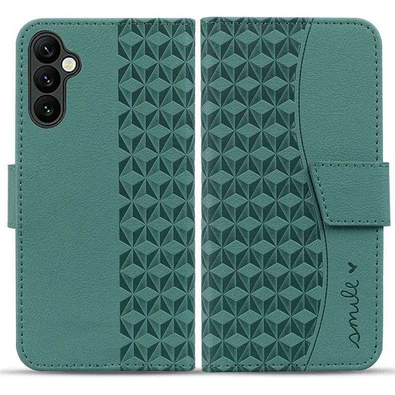 For Samsung Galaxy A57 5G Case Rhombus Pattern Leather Wallet Phone Cover with Wrist Strap - Green