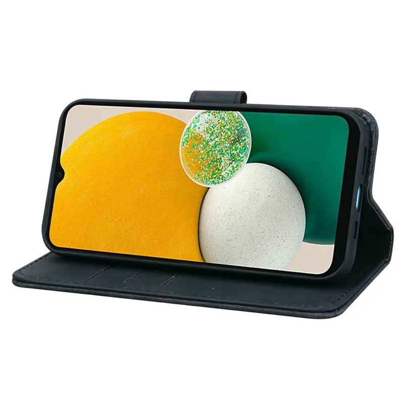 For Samsung Galaxy A37 5G Case Flower Imprinted PU Leather Wallet Flip Phone Cover with Wrist Strap - Black